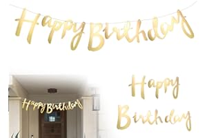 Lhbwhiz Happy Birthday Banner,Glitter zum Aufhängen Girlande Geburtstags Partydeko,für Erwachsene und Kinder Geburtstag Party dekoration Banner(Gold)