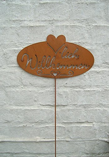 Gartenstab, Willkommen, Rankstab, Eisen , Rost , 105 x 28 cm