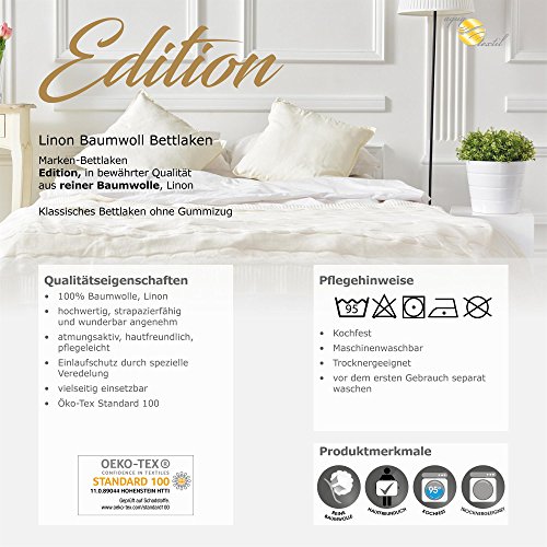 2er-Set Bettlaken ohne Gummizug | 2 Größen wählbar | 100% Baumwolle Linon | leichte Sommerdecke, klassisches Betttuch im Doppelpack | 2x 150 x 250 cm weiß | aqua-textil Serie Edition 2000113 - 4