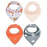 4er Baby Dreieckstuch Lätzchen Baumwolle Bandana Dreieckstuch Spucktuch mit Justierbarem Snaps (0-36 Monaten)