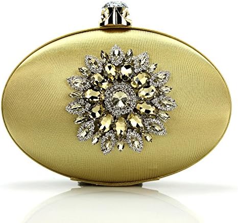Women Clutch Wedding Prom Bridal Rhinestone Handbag Vinatge Case, Key, Outfit, Phone Organiser (Golden)