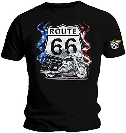 Official Black T Shirt USA Route 66 Motorcycle Biker Flag Classic L