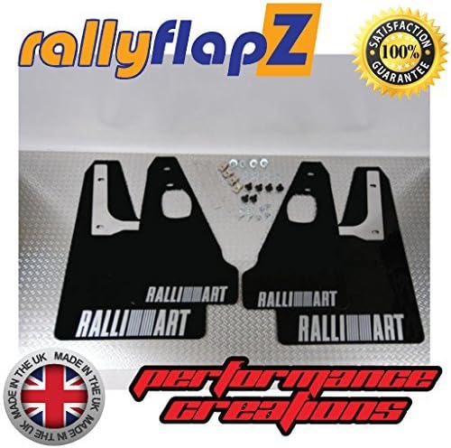 Genuine rallyflapZ (Made in the UK) Full Set of 4 Mudflaps Including all Fixings/Hardware Required & Full Fitting Instructions! (Mud Guard / Mud Flaps Kit) 4mm Thick Flexible PVC Black with Ralliart Logo Silver