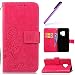 Produktbild HMTECH Galaxy A6 Plus 2018 Hülle Prägung Clover Blumen PU Lederhülle Flip Hülle im Bookstyle Cover Schale Slim Fit Soft Silikon Magnetverschluss Schutzhülle PU Leder Hülle Galaxy A6 + 2018,Rose Clover