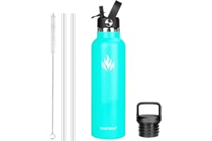 XACIOA Stainless Steel Water Bottle with Straw -for Hot/Cold Drinks 500/750/1000/ml Vacuum Insulated Leak Proof Water Bottle,BPA Free - with 2 Replacement lid and Straw Brush