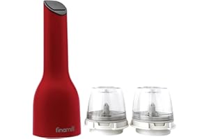 FinaMill – Award Winning Battery Operated Pepper Mill & Spice Grinder in One, Adjustable Coarseness, Ceramic Grinding Elements, One Touch Operation with LED Light, includes 2 Quick-Change Express Pods