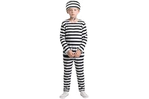 BSBUY Fånge för barn 5 st svartvita randiga fängelseuniform fängelse jumpsuit fängelsedräkter fängelsekostymer fängelse rånar