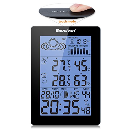 EXCELVAN Funkwetterstation wetterstation LCD Tabla Thermometer Außensensormit Präzisionsvorhersage Temperatur Feuchte Mond Barometer Schwarz - 5