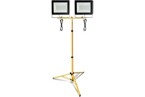 Eulenke LED Projecteur de Chantier avec Trépied, 2x100W Blanc Chaud 8500LM Lampes de Travail à LED, Trépied Télescopique en Réglable, Étanche IP66, Rotation à 360 °(Câble 1M, Sans prise)