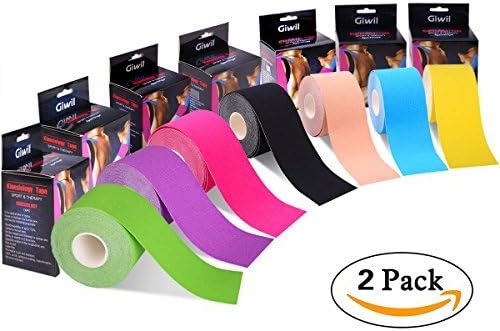 Giwil 2 Pack 5M*5cm Kinesiology Elastic Tape Rope Sports &amp; Athletic &amp; Physix Gear Sport Taping Waterproof Muscle Support Adhesive, Physio Therapeutic Aid Elastic Kinesiology Tape (Yellow)