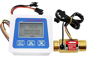 LELUKEE Wasserdurchfluss-Totalisierer und Durchflussmesser mit digitalem LCD-Display + G1/2 Zoll Hall-Effekt Flüssigwasser-Durchflussmesser-Sensor, 1-25 l/min