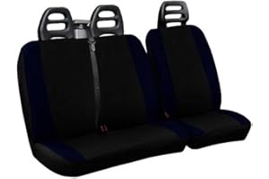 Lupex Shop Set Coprisedili Universali per Furgone 3 Posti misto Cotone poliestere, singolo + doppio, Cintura Alta, colore Nero - Blu Scuro