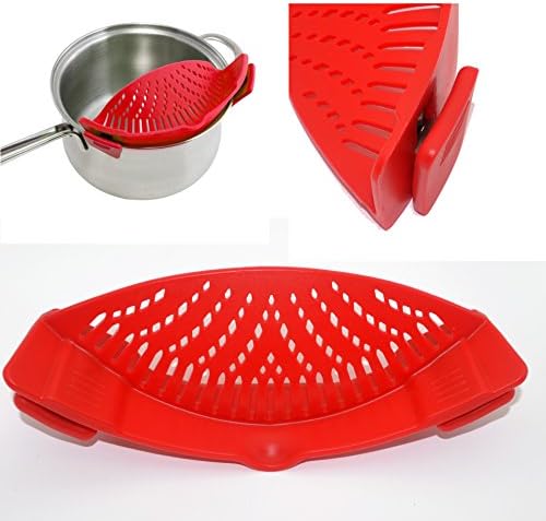 Snap Silicone Clip-on Pan Strainer,Clip Strain Colander Draining.Universal Size Fit Most Pans Pots Bowls (Red)