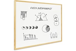 CHELY INTERMARKET Pizarra Blanca Esmaltada 40X60 CM NO Magnética Marco Madera Incluye Rotulador Borrador Kit Colgar Tablero Oficina Escuela Reuniones Presentaciones Dibujos Planificación