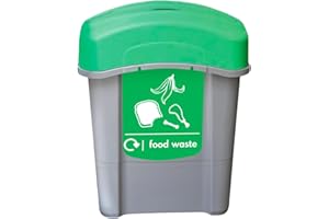 Glasdon Eco Nexus 60 Food Waste Recycling Bin (Grey, Green Sticker) – 60-litre Food Waste Recycling Container – Plastic Food Waste Bin with Choice of Lid Options (Flip Lid)