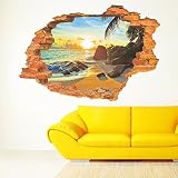 UNIQUEBELLA Wandsticker Sonnenstrand 3D Wandtattoo Wandaufkleber Fensterbilder Wall Art Sticker Decal - 3