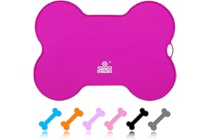 SuperDesign ZEROMESS Cat Dog Food Bowl Mats for Floors Non Slip Waterproof Silicone Dog Feeding Mat for Bowls Rubber Pet Water Bowl Mat Washable Dog Placemat Food Tray Bone Shaped Small Medium Large