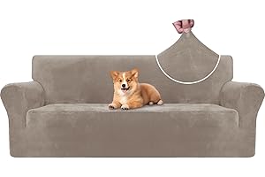 CYCMACO Copridivano Velluto Spesso 3 Posti, Universale Copridivani Elasticizzati, Copri Divani Antiscivolo, Moderno Sofa Cover Antigraffio, Fodera Divano Antimacchia Lavabile, Cachi