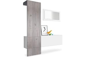 Vladon Garderobe Carlton Set 4, Made in Germany, Garderobenset bestehend aus 1 Garderobenpaneel, 1 Schrankmodul und 1 Wandspiegel, Weiß matt/Eiche Nordic (156 x 193 x 35 cm)