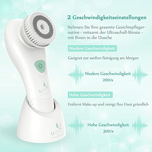 Ultraschall Gesichtsreinigungsbürste USpicy Elektronische Vibrierende Gesichtsbürste für Körper, Peelende Wirkung, Tiefenreinigenden Gesichtspflege mit 2 Bürstenköpfen - 5