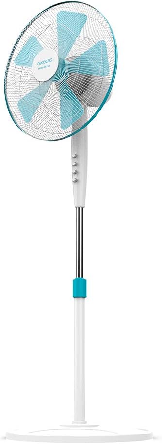 Cecotec Ventilador de Pie EnergySilence 500. 40 W, 5 Aspas de 40 cm de diámetro, Oscilante, 3 Velocidades, Altura Ajustable de 110 a 130 cm, Motor de Cobre, Diseño en Blanco