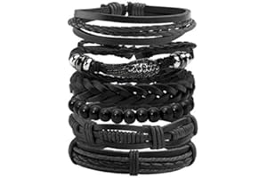 Manfnee 6-12Pcs Bracelet Tressé Punk Gothique Rock Manchette Multicouche Cordon Vintage Homme Femme