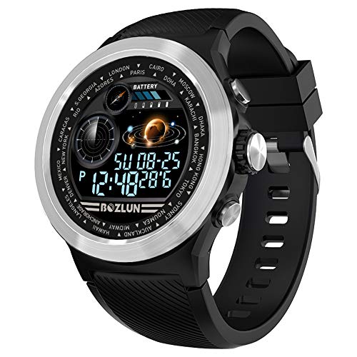Montre Intelligente Homme,Moniteur de fréquence Cardiaque avec écran Couleur, IP67 étanche Réveil Automatique écran Montre Intelligente téléphone Mobile pour iPhone Android (Black) (Silver Black)