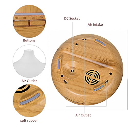 Aroma Diffuser, EIVOTOR 300ML Luftbefeuchter Multifunktion Holzmaserung Ultraschall Öl Duftzerstäuber Humidifier Aromatherapie Duft Diffusor Abschaltautomatik Befeuchter mit 7 LED Farbwechsel Licht elektrisch Duftlampe verschiedenfarbigem Licht Night Light Mute Colorful Lamp Light Atomization Nano-Atomization Technology + 3 Modi Zeitschaltuhr 1/3/6 Stunden sicher und leise für Yoga Kinderzimmer Schlafzimmer Wohnung Wohnzimmer Krankenhaus Toilette Büro Konferenzraum Beauty-Salon Babies Kinder usw - 4