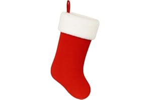 Top Sale Plush Christmas Stocking Red & White – Velvet Effect Deluxe Xmas Stocking 40 × 25 cm – Soft Faux Fur Cuff, Hanging Loop, Christmas Fireplace Decoration, Gift Stocking for Adults & Children