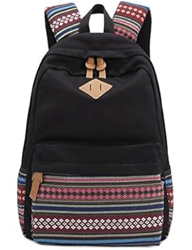 Weyeei Damen Vintage Canvas Schulrucksack Leichte Grosse Kapazität Rucksack für Outdoor