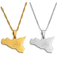 Collana con Ciondolo Siciliano in Acciaio Inossidabile con Mappa di Gioielli con Catena Color Argento da Donna alla Moda