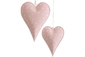 ‎DEKO AS GMBH Metallherzen Herzen zum Aufhängen - Herzanhänger aus Metall - Dekoherzen - Dekoration - Vintage - Shabby Chic - 1 VE = 2 Stück - ca.9.5 x 13 cm - Rosa mit weißen Punkten - AD68371