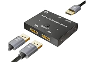 Redwestmelon 8K Displayport Switch Bi-directional DP 1.4 Switcher 2 In 1 Out/1 In 2 Out 8K@60Hz 4K@144Hz DP Splitter Converter for PC Laptop Game Console STB TV Monitor Projector