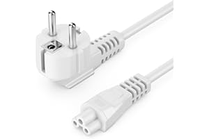 deleyCON 1m Kabel Zasilający, Wtyczka z Bolcem Typ F (CEE 7/4) 90° Kątowa na Gniazdo IEC C5 2,5A Kleeblatt, TV Monitor Ekran Laptop Notebook Zasilacz - Biały