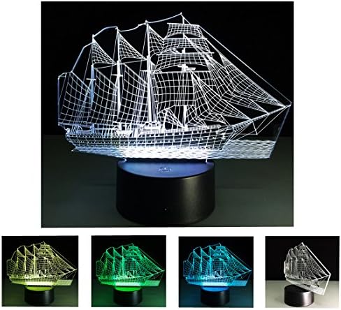 3D Nightlights, 7 Colors Change Touch Control Night Lamp, Best Gift for Friends Children（Sailboat）