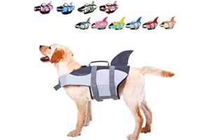ACURYX Giubbotti Di Salvataggio Per Cani Giubbotto Squalo Salvagente Per Animali Domestici Salvagente Gilet con Manico e Riflettente Per Cani Piccoli, Medi e Grandi, Taglia Regolabile Grigio XS
