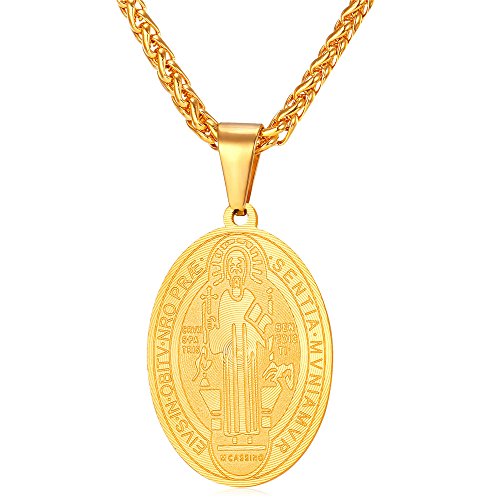 U7 Colgante Mujer Hombre Collar religioso San Benito Collar Mujer Dorado