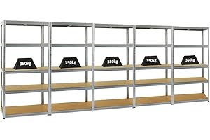 ‎PROREGAL PROREGAL Mega Deal 5er-Set Schwerlastregale Slim Elephant 180x90x60cm mit 5 Ebenen Fachlast 350kg Verzinkt