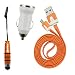 Produktbild Emartbuy® Trio Pack für Doogee X7 Pro - Weiß 1 Ampere USB Autoladegerät + Orange Mini Eingabestift + Orange Flaches Micro USB Übertragung Daten & Ladekabel