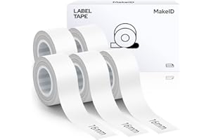 MakeID Nastro per etichette 16 mm x 4 m, compatibile con le etichettatrici MakeID, etichette autoadesive 5PCS (5xbiancastro)