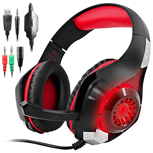 GM-1 Auricular para Juegos de PS4 Xbox One Tablet PC Celular  Est  reo LED Retroiluminada Auriculares con Micr  fono por AFUNTA-Rojo