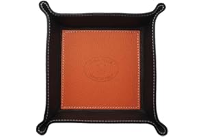 FrasiBags Svuotatasche Organizer Scrivania in Vera Pelle Made in Italy, Svuota Tasche Vassoio Porta Oggetti in Pelle Quadrato (Arancione)