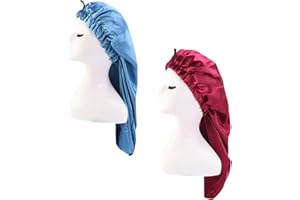 XZMCAT 2 Stück Satin Bonnet,Schlafhaube Seide,Satin Schlafmütze,Schlafmütze Satin Damen,Nachtmütze Bonnet,Seide Schlafmütze Verstellbare Silk Bonnet Seidenhaube zum Schlafen Weiche Satin Haube