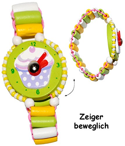 Armbanduhr / Kinderuhr – “ Muffin – bunt “ – aus Holz – bewegliche Zeiger ! – Lernuhr mit Armband – Uhr für Kinder – Mädchen & Jungen – Holzarmbanduhr – Analog / Holzuhr – Schmuck Holzschmuck – Kleinkinder Uhrzeit lernen - 2