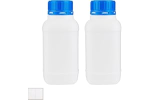 KGGZKG 2 Stücke 1000ml Weithalsflaschen mit Schraubverschluß HDPE Laborflasche Plastikflaschen Weithals-Flasche Chemiekalienflasche mit Deckel für Labor Küche oder Hobby