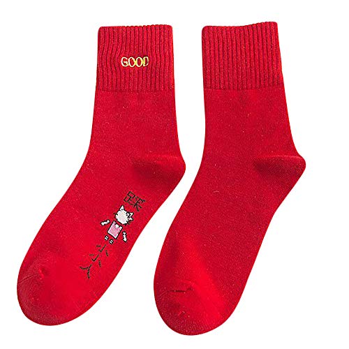 Preisvergleich Produktbild Honestyi Winter Frauen warme rote Baumwollsocken Weihnachtsweihnachtsgeschenk Mode Rote gekämmte Baumwollweihnachtsgestickte Socken