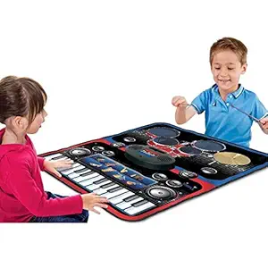 toyshine Portable 2-in-1 Drum & Piano Combo Educational Musical Play mat w/ 8 Musical Instruments, 5pcs Drum Set, 10 Demos, 24-Key Keyboard, Built-in Speaker, Record Function- Multi Color