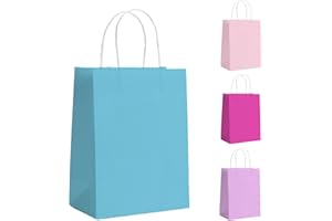 GIFTSAY Bolsas de fiesta azul claro, 30 bolsas de regalo de papel para fiestas infantiles, bolsas de papel con asas, pequeñas bolsas de regalo ideales para cumpleaños, bodas, baby shower, despedida de