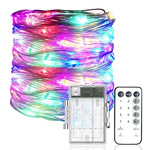 FITFIRST Luces de Cadena 6M 60LED 8 Modos con Control Remoto con Pilas Interior/Exterior Decorativas para Navidad, Jardín, Entrada, Fiestas,Boda, etc