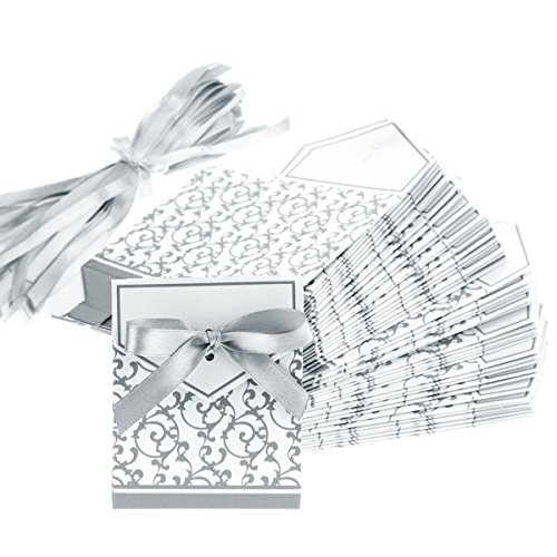 VORCOOL 50stk Geschenkboxen mit Bändern (Silber) - 2